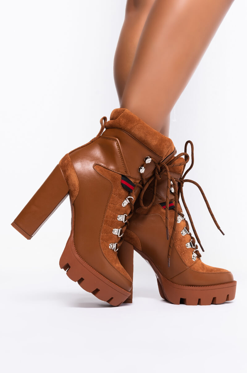 AZALEA WANG I GOT THE SAUCE CHUNKY HEEL BOOTIE IN BROWN