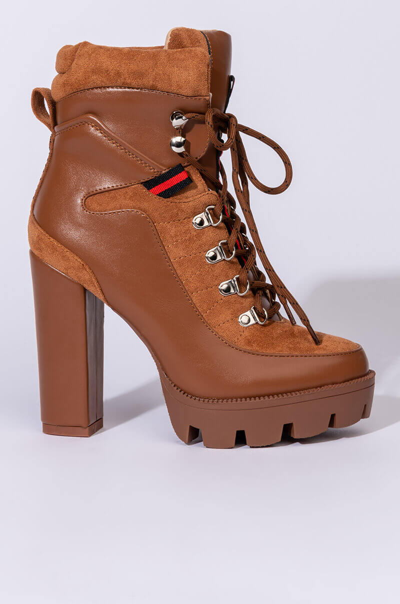 AZALEA WANG I GOT THE SAUCE CHUNKY HEEL BOOTIE IN BROWN