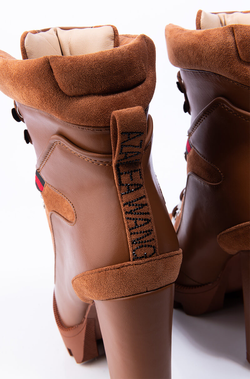AZALEA WANG I GOT THE SAUCE CHUNKY HEEL BOOTIE IN BROWN
