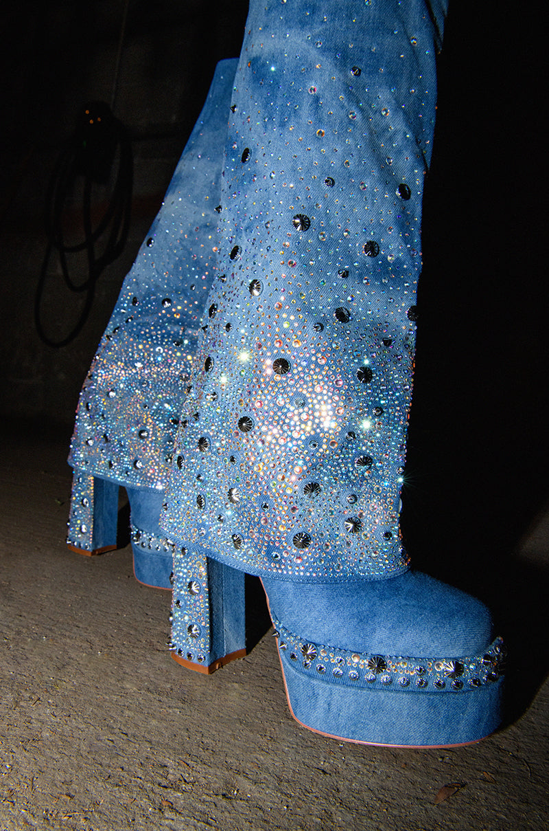 AZALEA WANG INVISIBLE DENIM BOOT WITH DIAMONDS
