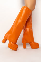 AZALEA WANG INVISIBLE KNEE HIGH FOLD OVER CHUNKY BOOT IN ORANGE