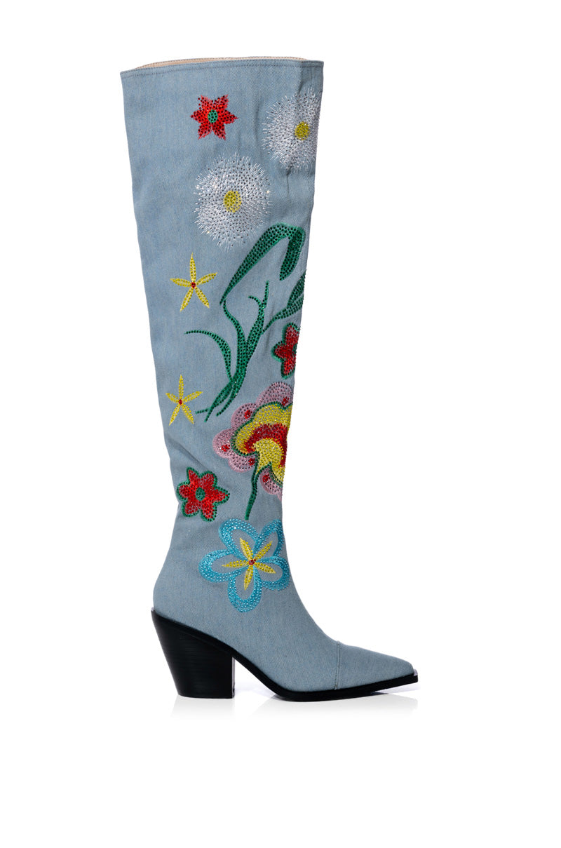 AZALEA WANG IZARA OVER THE KNEE BOOT IN DENIM