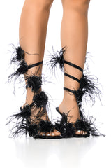 AZALEA WANG JAYLENE BLACK FLOWER EMBELLISHED COIL SANDAL