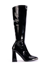 AZALEA WANG JAZZY PATENT KNEE HIGH BOOT IN BLACK