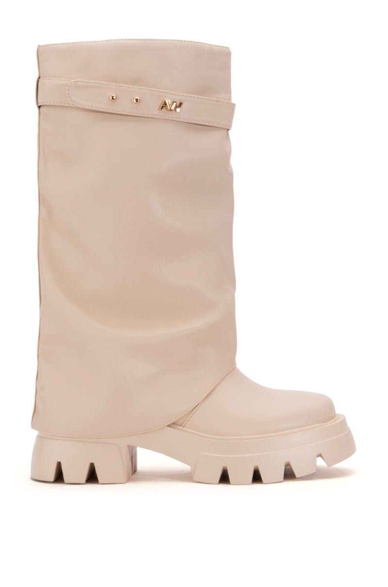 AZALEA WANG JET FOLD OVER FLATFORM BOOT IN BONE