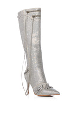 AZALEA WANG MAEVE STILETTO BOOT IN EMBELLISHED SILVER