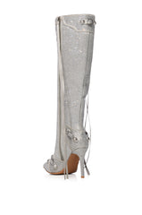 AZALEA WANG MAEVE STILETTO BOOT IN EMBELLISHED SILVER