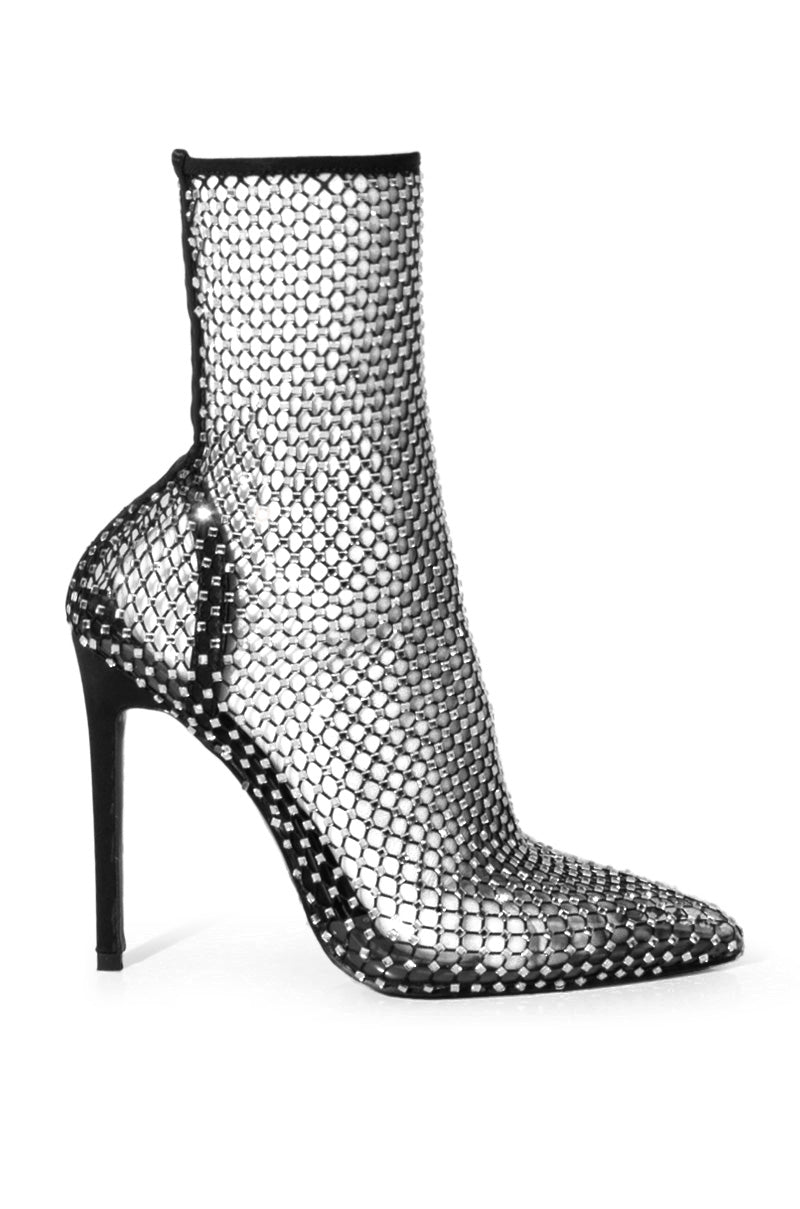 AZALEA WANG KATE BLING MESH BOOTIE IN BLACK