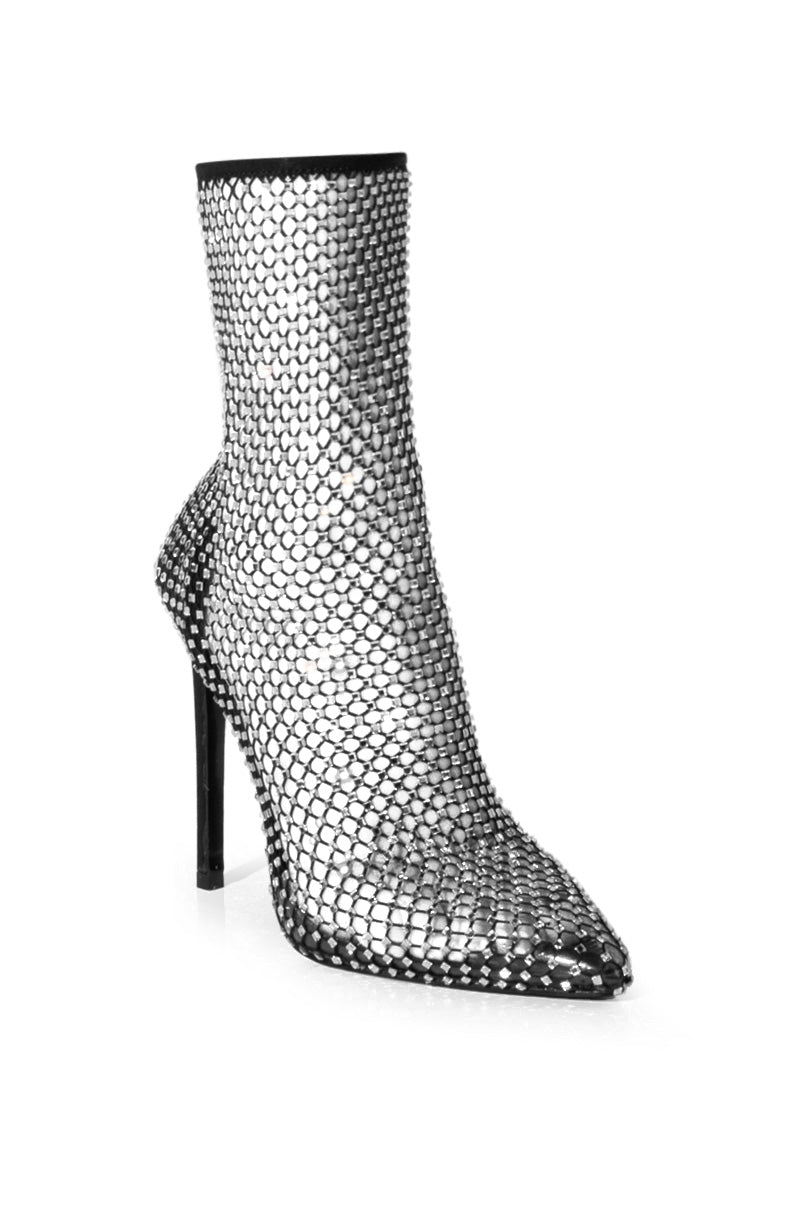 AZALEA WANG KATE BLING MESH BOOTIE IN BLACK