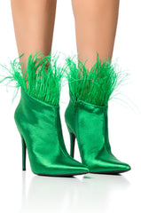 AZALEA WANG KAYLYNN FEATHER BOOTIE IN GREEN