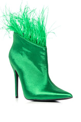 AZALEA WANG KAYLYNN FEATHER BOOTIE IN GREEN