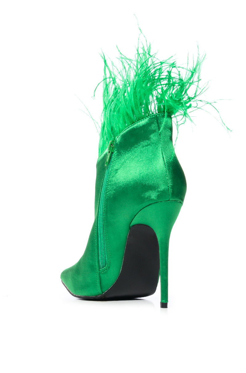 AZALEA WANG KAYLYNN FEATHER BOOTIE IN GREEN