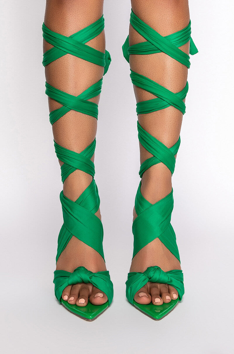 AZALEA WANG TIMMI TIE UP STILETTO SANDAL IN GREEN