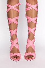 AZALEA WANG TIMMI TIE UP STILETTO SANDAL IN PINK