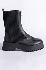 AZALEA WANG KENNEDY KNIT FRONT ZIP FLATFORM BOOTIE IN BLACK