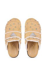 AZALEA WANG KORYNN BEIGE EMBELLISHED RAFIA FLAT