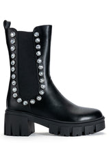 AZALEA WANG LINCOLN RHINESTONE FLATFORM BOOTIE IN BLACK
