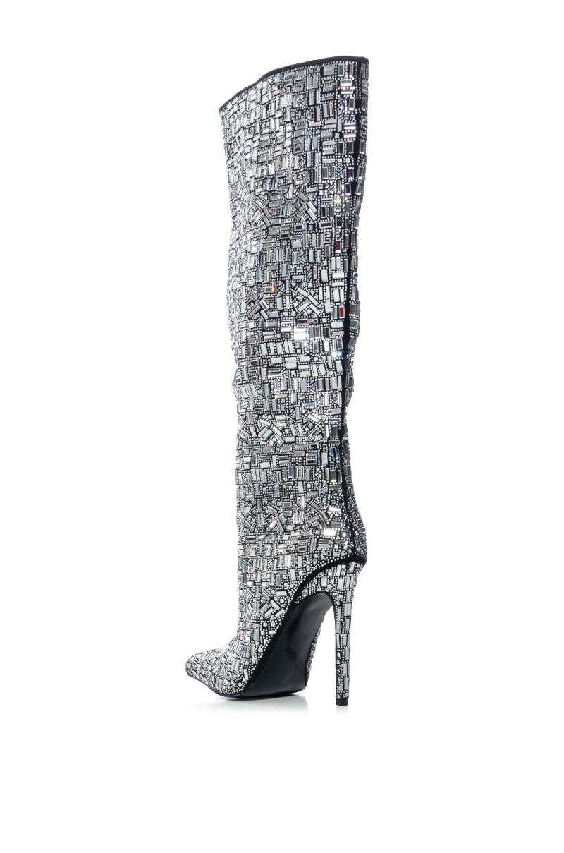 AZALEA WANG LOVERS LANE SILVER EMBELLISHED BOOT
