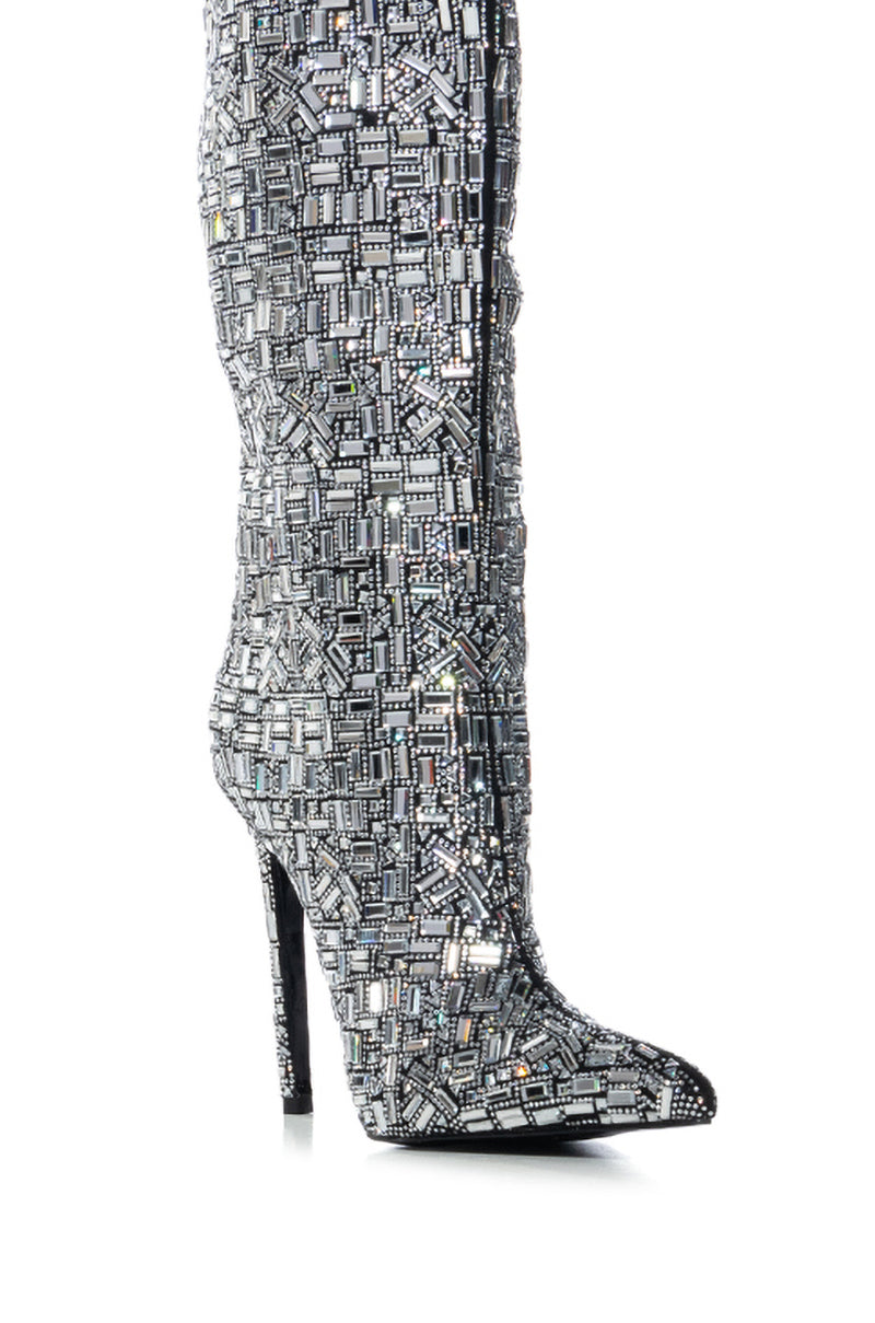 AZALEA WANG LOVERS LANE SILVER EMBELLISHED BOOT