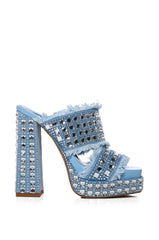 AZALEA WANG KOHANA EMBELLISHED CHUNKY DENIM SANDAL