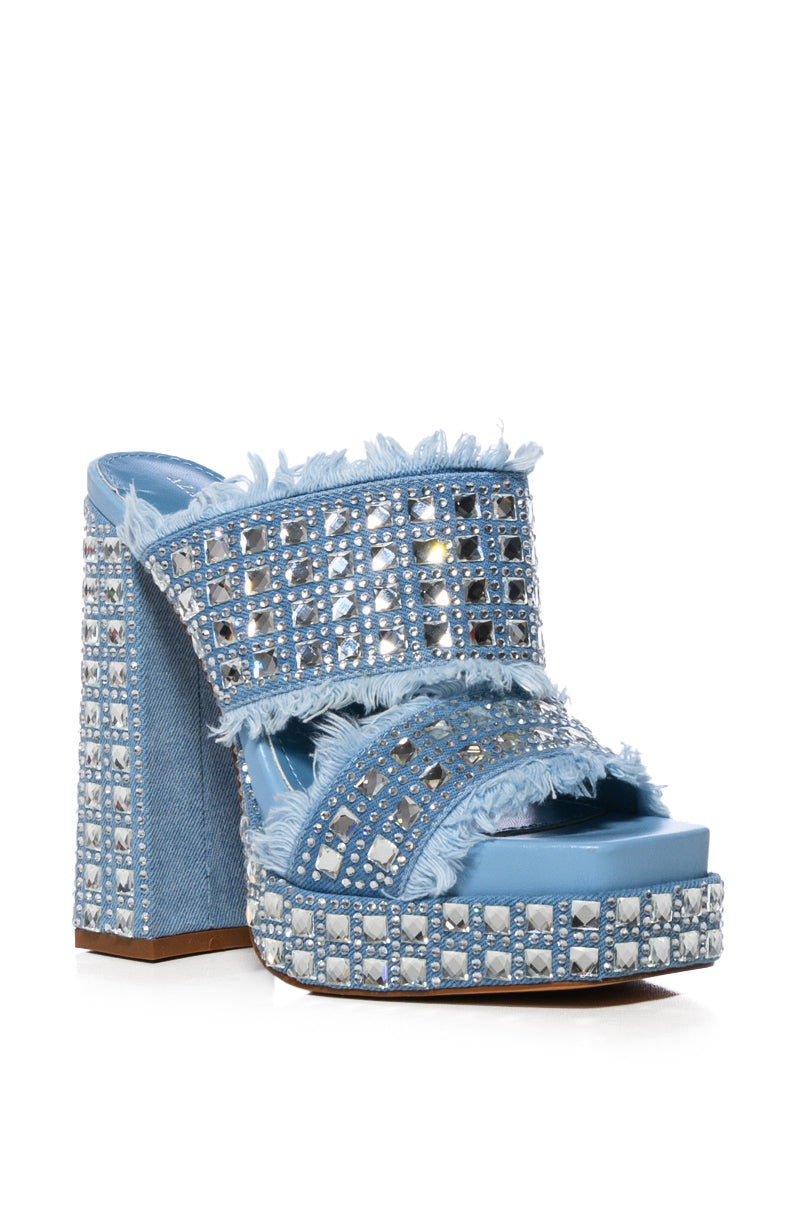 AZALEA WANG KOHANA EMBELLISHED CHUNKY DENIM SANDAL