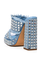 AZALEA WANG KOHANA EMBELLISHED CHUNKY DENIM SANDAL