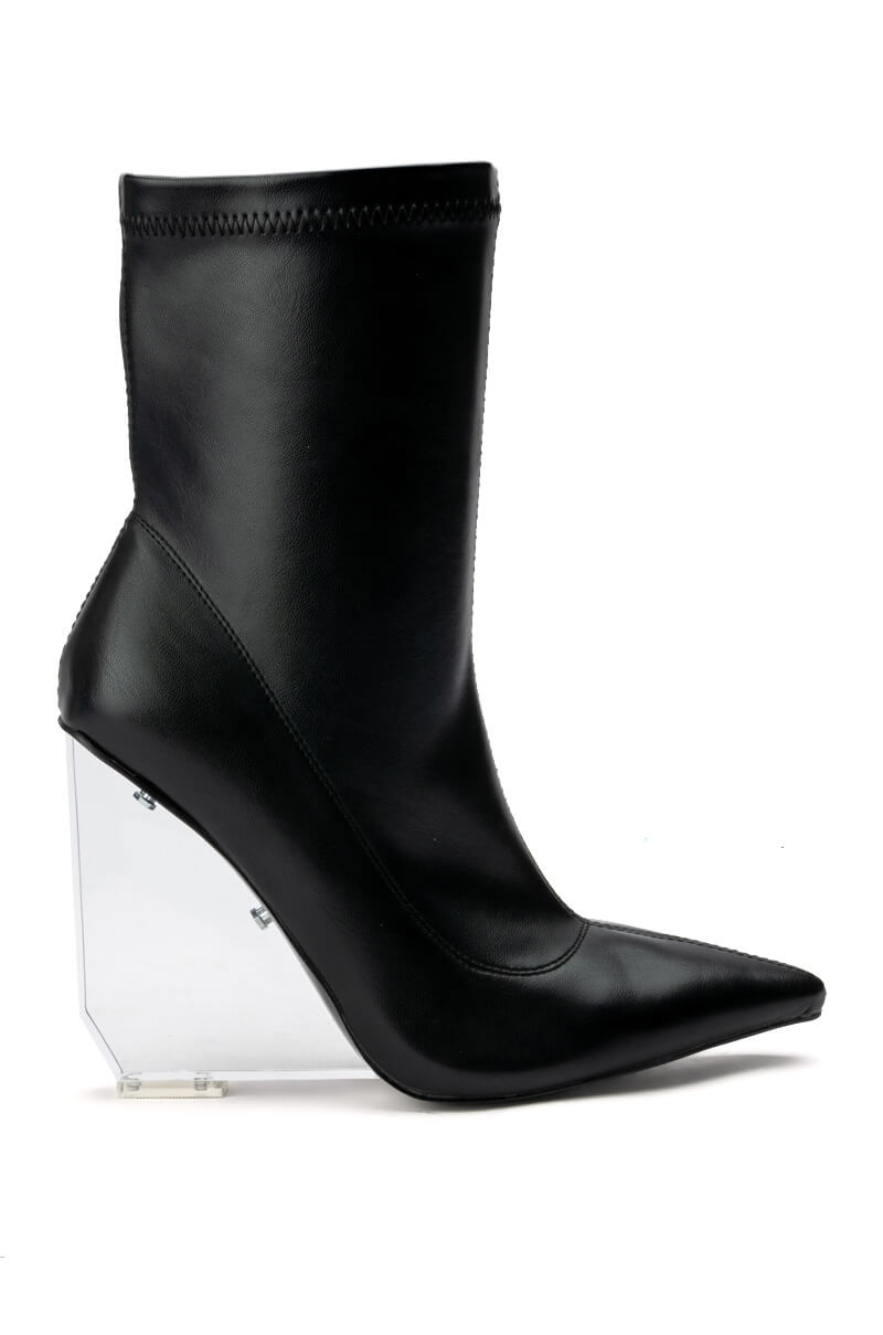 AZALEA WANG MELINDA CLEAR PVC WEDGE BOOTIE IN BLACK
