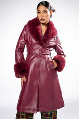 AZALEA WANG MARBOLO PU TRENCH WITH FAUX FUR TRIM