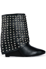 AZALEA WANG MARINA STUDDED FOLD OER BOOTIE IN BLACK