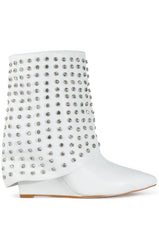 AZALEA WANG MARINA STUDDED FOLD OER BOOTIE IN WHITE