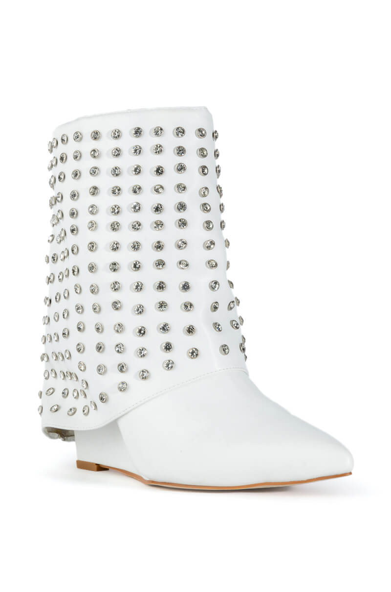 AZALEA WANG MARINA STUDDED FOLD OER BOOTIE IN WHITE