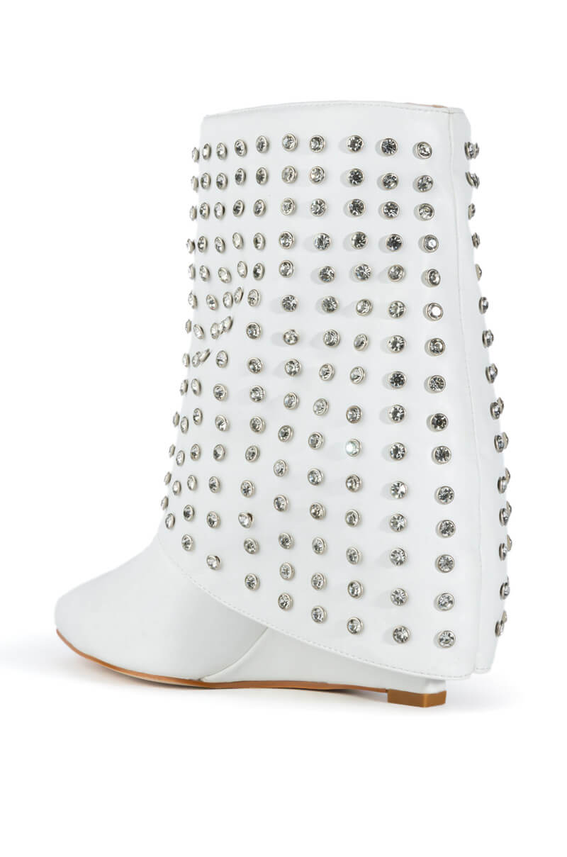 AZALEA WANG MARINA STUDDED FOLD OER BOOTIE IN WHITE