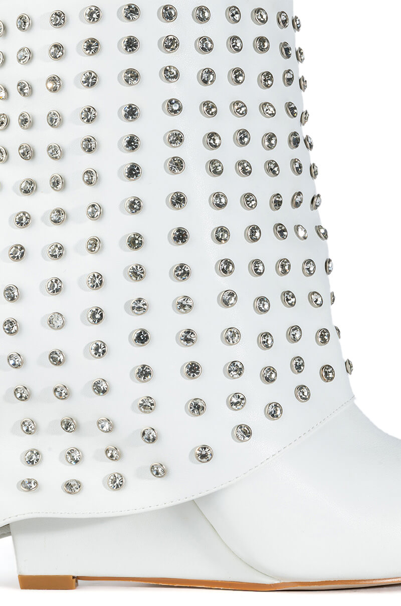 AZALEA WANG MARINA STUDDED FOLD OER BOOTIE IN WHITE