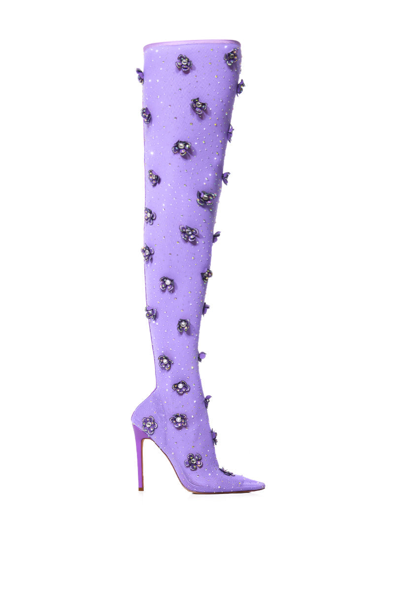 AZALEA WANG MARLOWE PURPLE EMBELLISHED FLOWER BOOT