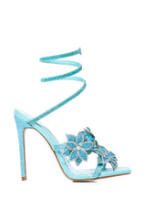AZALEA WANG MCKAY BLUE FLOWER EMBLLISHED COIL SANDAL