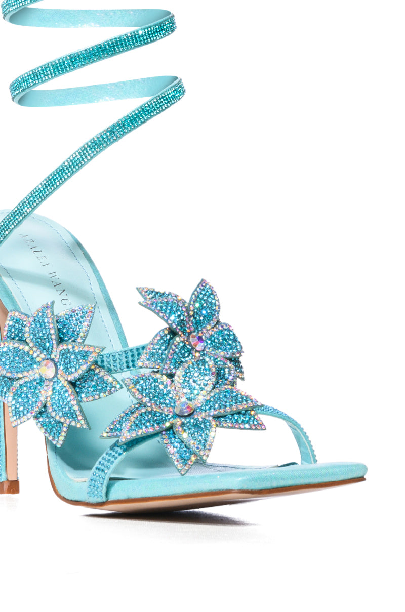 AZALEA WANG MCKAY BLUE FLOWER EMBLLISHED COIL SANDAL