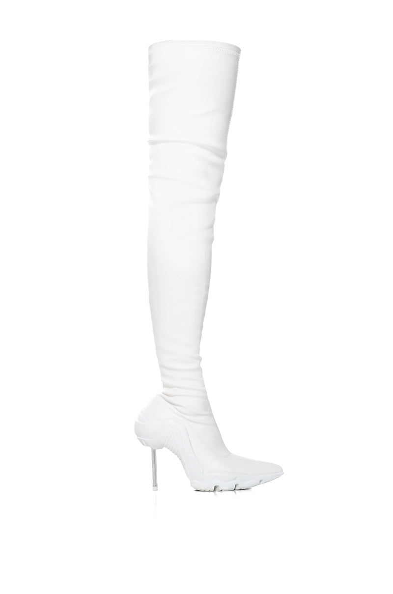 AZALEA WANG MCARTNEY STRETCH WHITE STILETTO BOOT