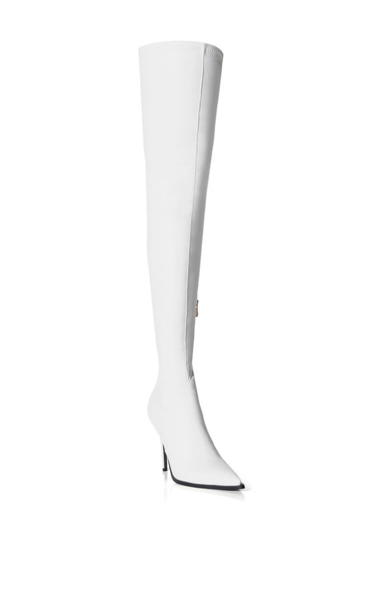 AZALEA WANG MILEY THIGH HIGH STRETCH CHUNKY BOOT IN WHITE