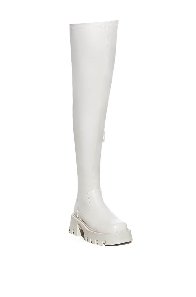 AZALEA WANG MILLY THIGH HIGH FLATFORM BOOT IN BONE STRETCH