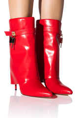 AZALEA WANG MINE FOLD OVER STILETTO BOOTIE IN RED