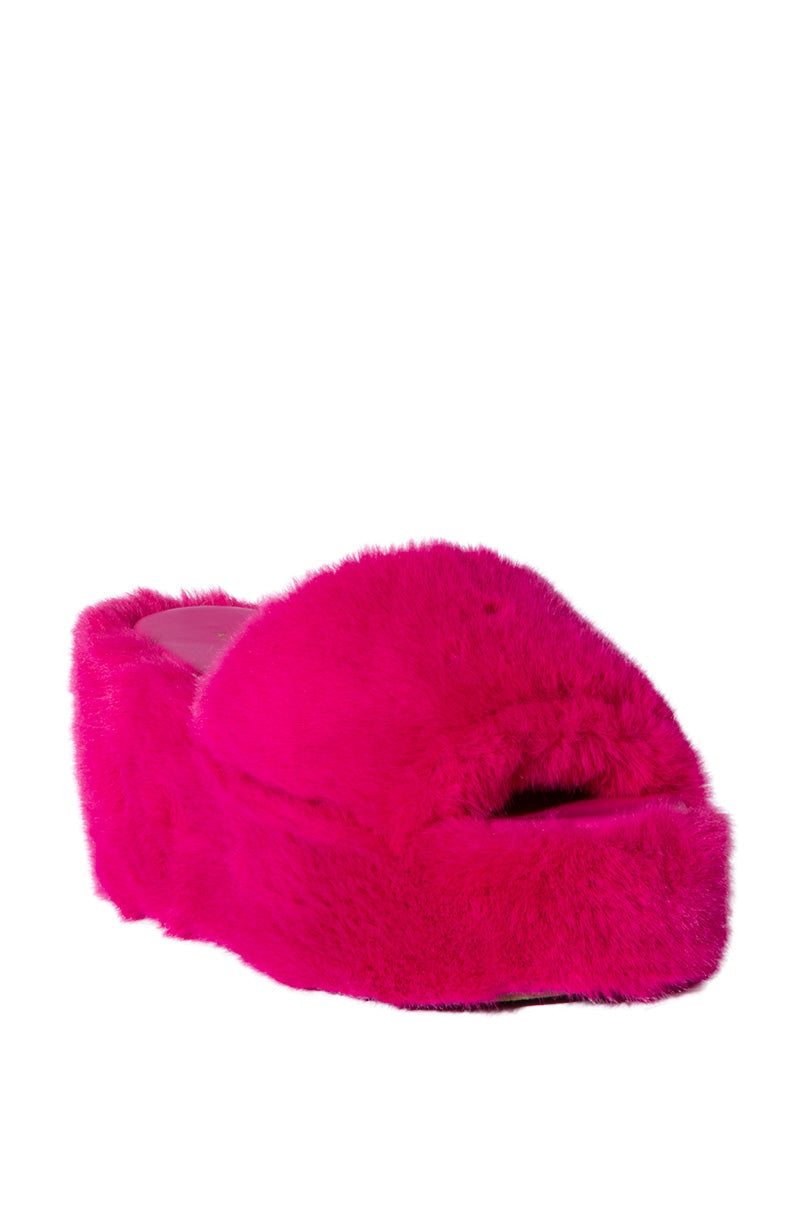 AZALEA WANG MINNA FUR FLATFORM SANDAL IN PINK