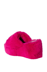 AZALEA WANG MINNA FUR FLATFORM SANDAL IN PINK