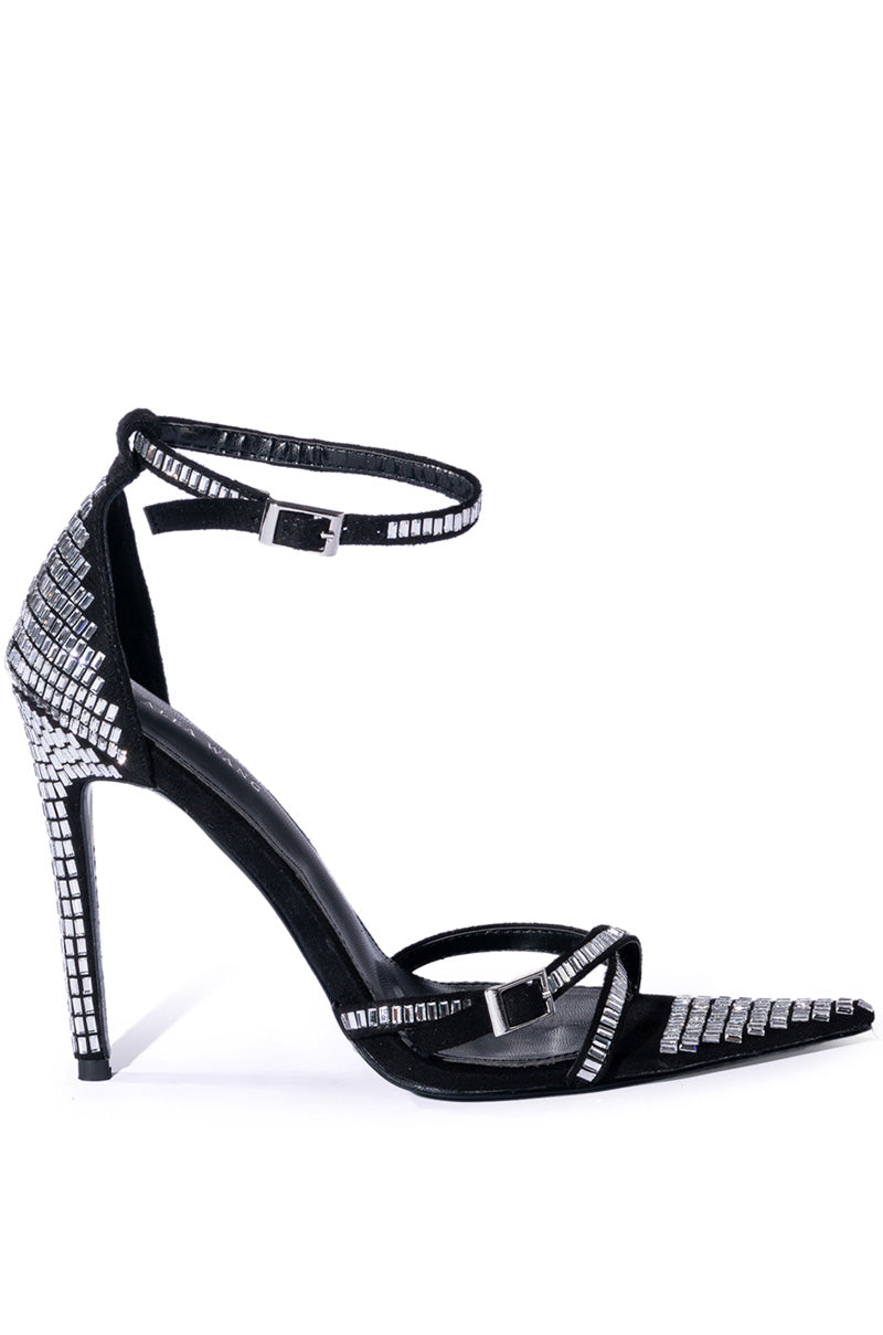 AZALEA WANG MIRIN EMBELLISHED CHUNKY STRAP SANDAL IN BLACK