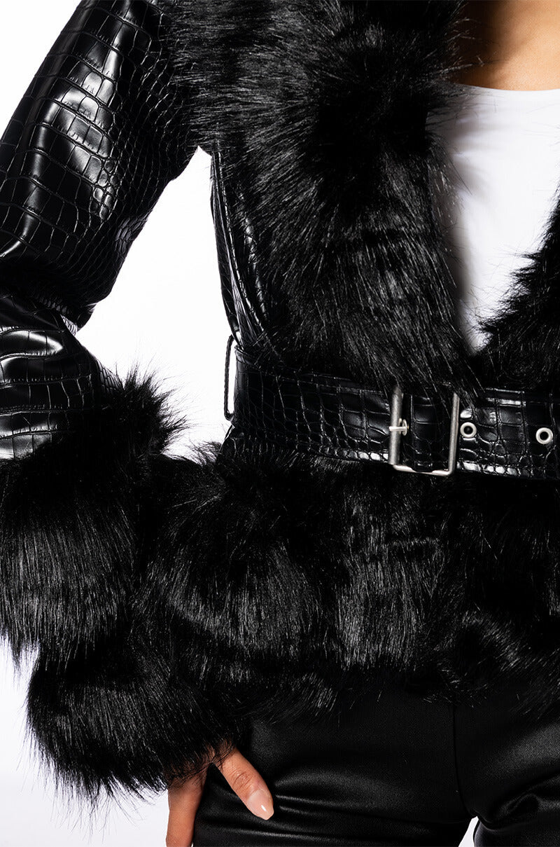 AZALEA WANG MONTAUK FAUX FUR MOTO JACKET
