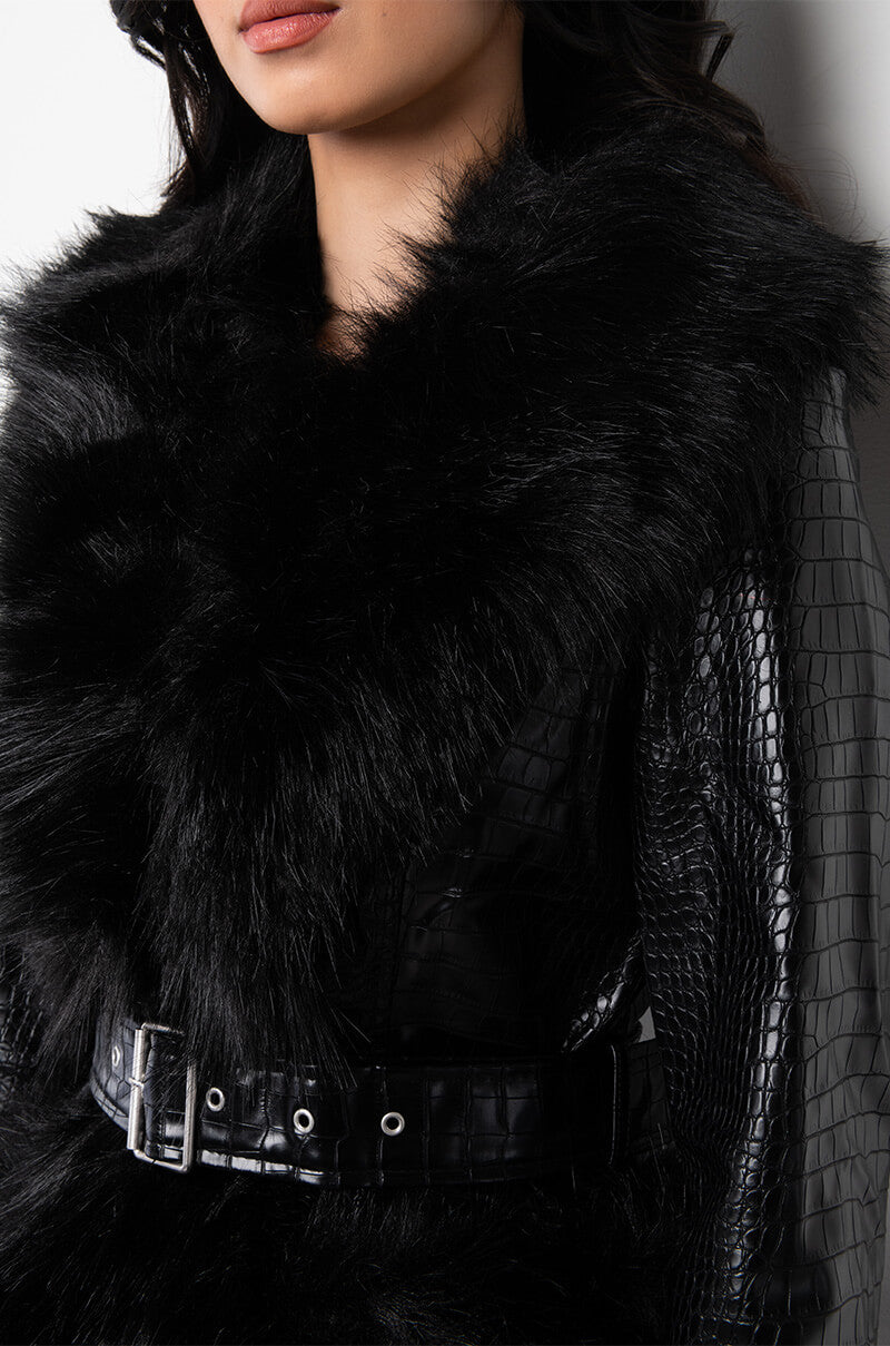 AZALEA WANG MONTAUK FAUX FUR MOTO JACKET