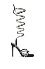 AZALEA WANG MOONLIGHT LACE UP SANDAL WITH BLING IN BLACK