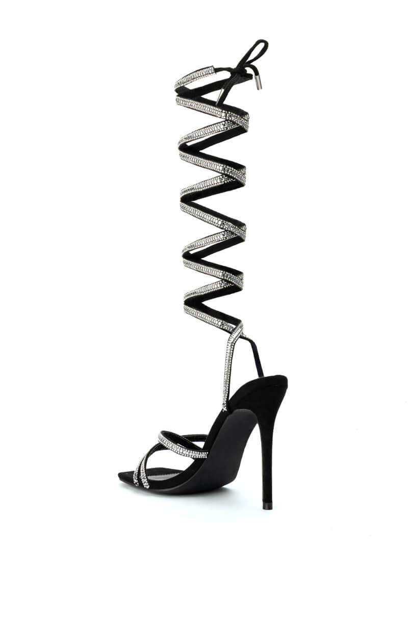 AZALEA WANG MOONLIGHT LACE UP SANDAL WITH BLING IN BLACK
