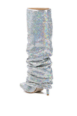 AZALEA WANG NEBULA SEQUIN EMBELLISHED BOOT IN SILVER
