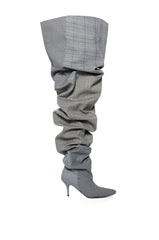 AZALEA WANG NEMY PLAID KITTEN HEEL THIGH HIGH BOOT