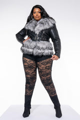 PLUS AZALEA WANG WAIST LINED FUR MOTO JACKET
